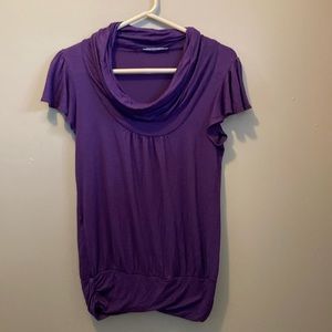 Soprano Women’s Purple Short Sleeved Cowl Neck, Blouse Top, Size Small